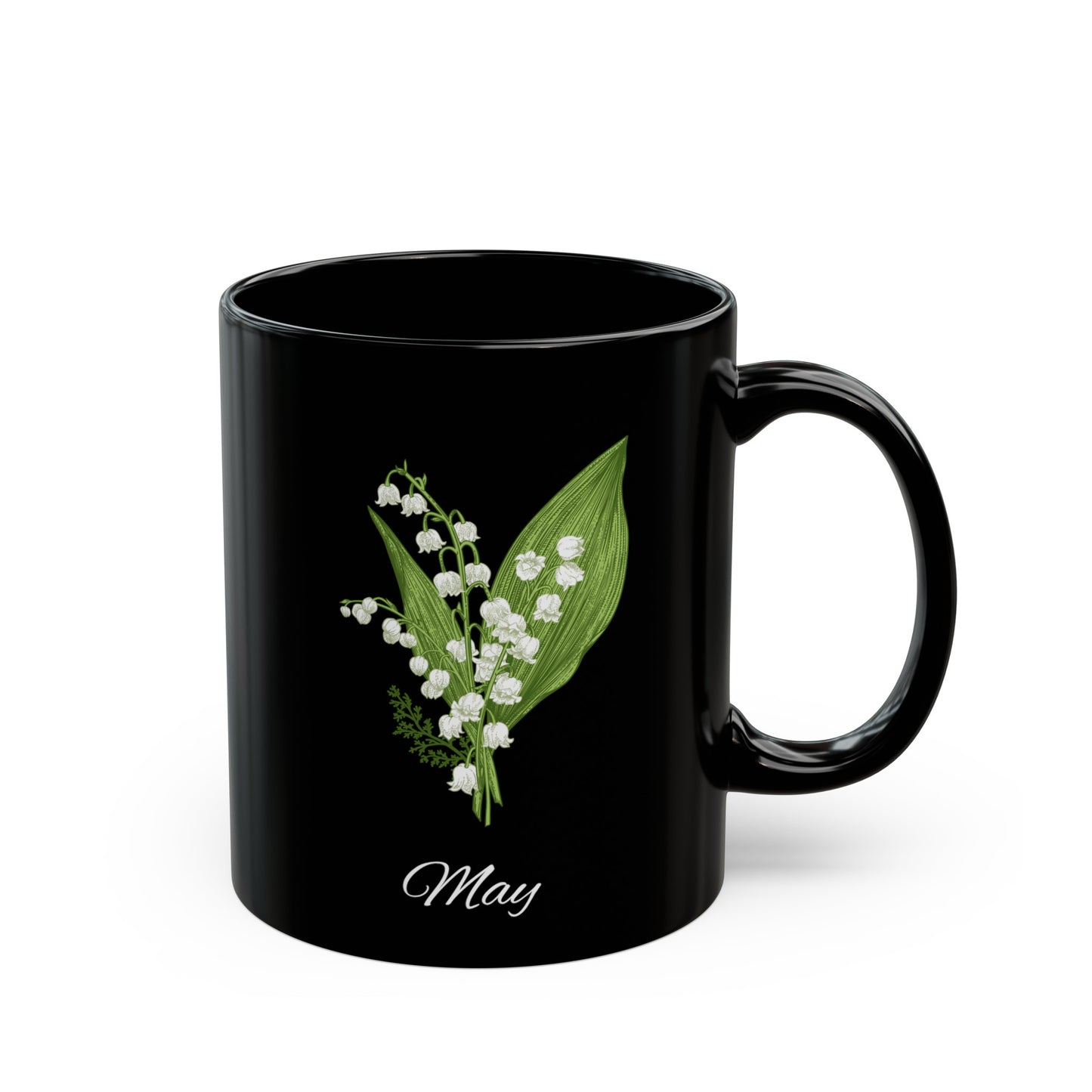 May Birth month flower, Lily of the Valley Black Mug (11oz, 15oz)