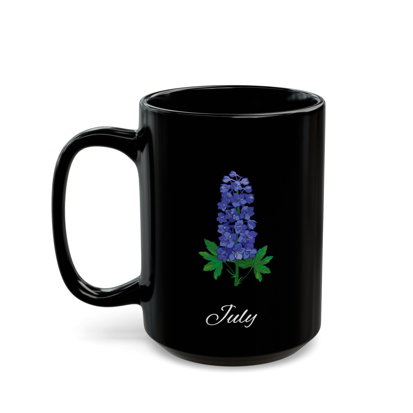 July Birth Flower Larkspur Black Mug (11oz, 15oz)