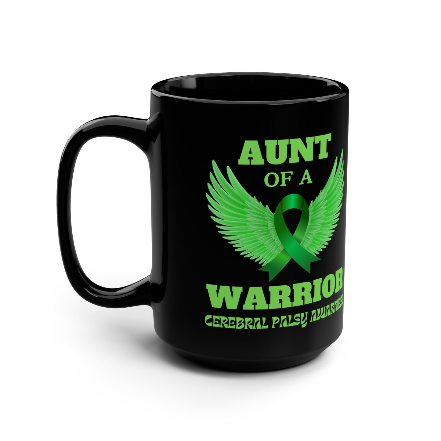 Aunt with angel wings Cerebral Palsy Black Mug, 15oz