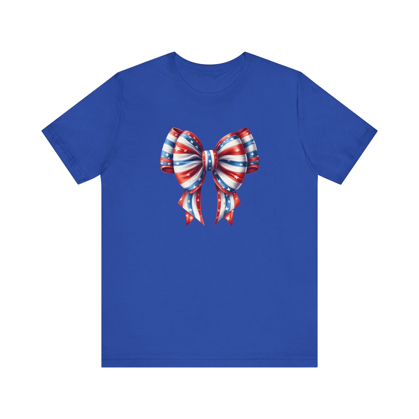 Womans Unisex Red White and Blue Ribbon Jersey Short Sleeve Tee