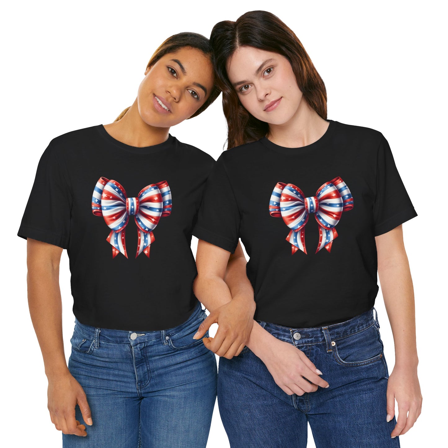 Womans Unisex Red White and Blue Ribbon Jersey Short Sleeve Tee