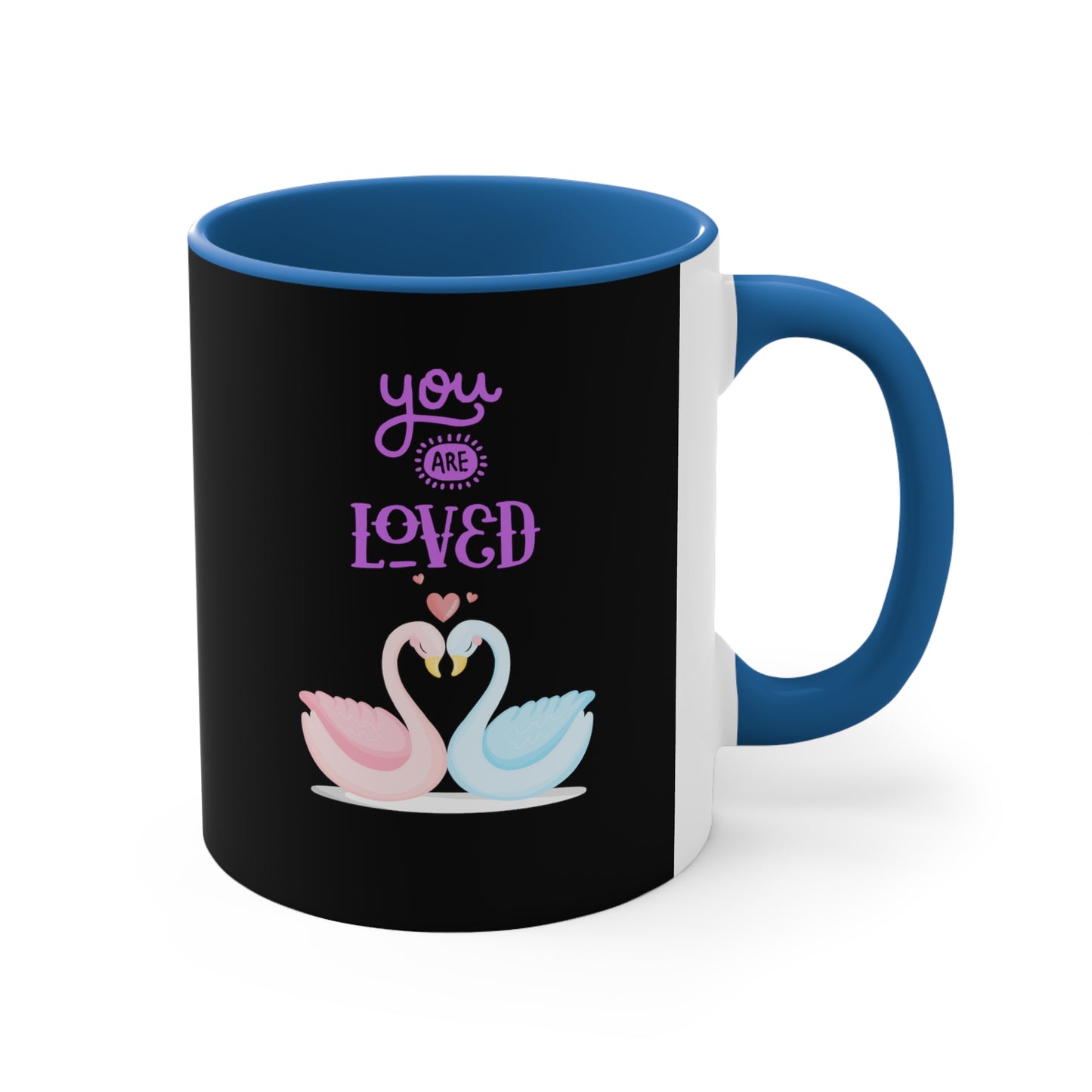 Swan You Are Loved on a Black Background Accent Coffee Mug, 11oz