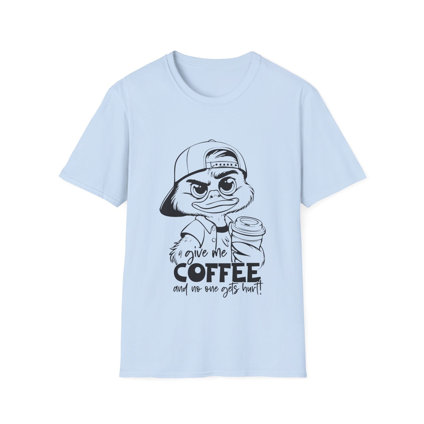 Funny Coffee Lover Unisex Softstyle T-Shirt - Give Me Coffee and No One Gets Hurt Design