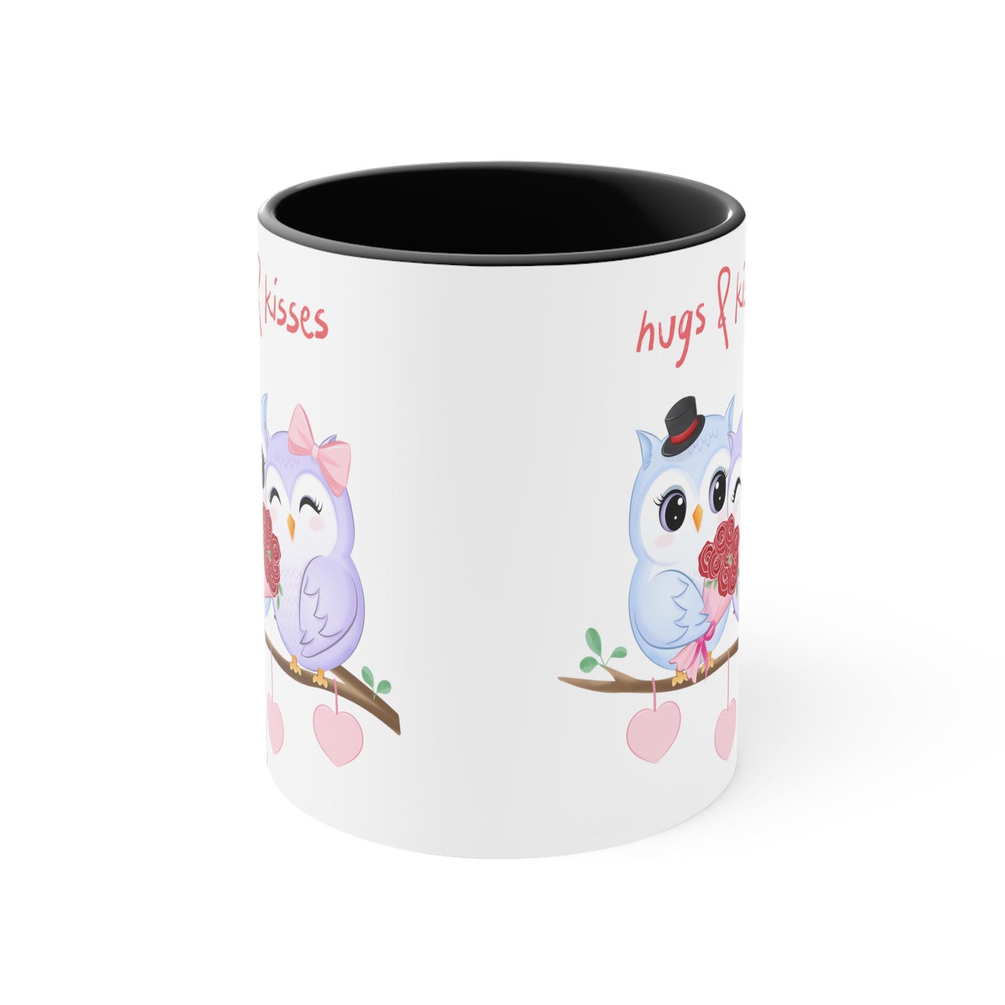 White Hugs and Kisses Owls Accent Coffee Mug, 11oz