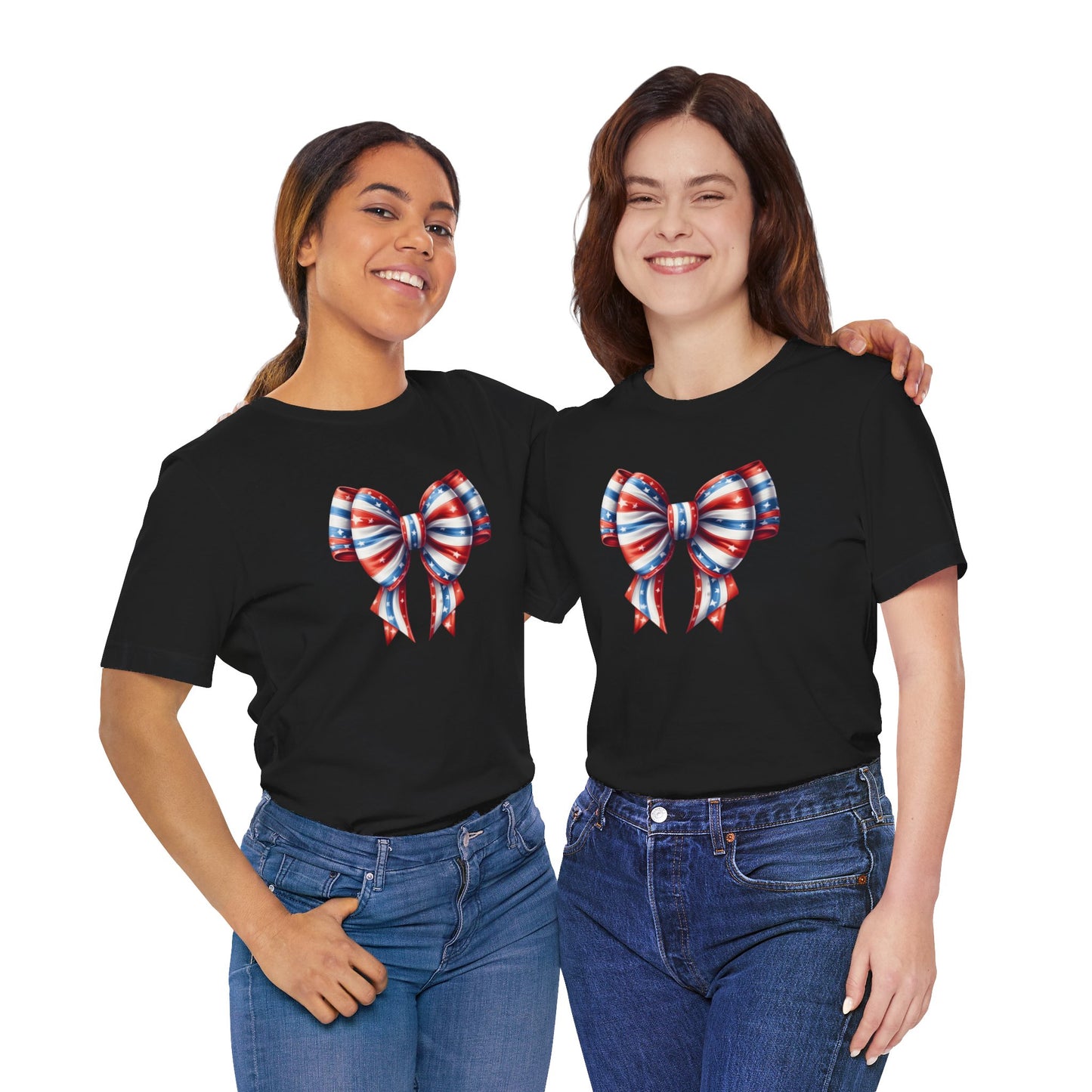 Womans Unisex Red White and Blue Ribbon Jersey Short Sleeve Tee