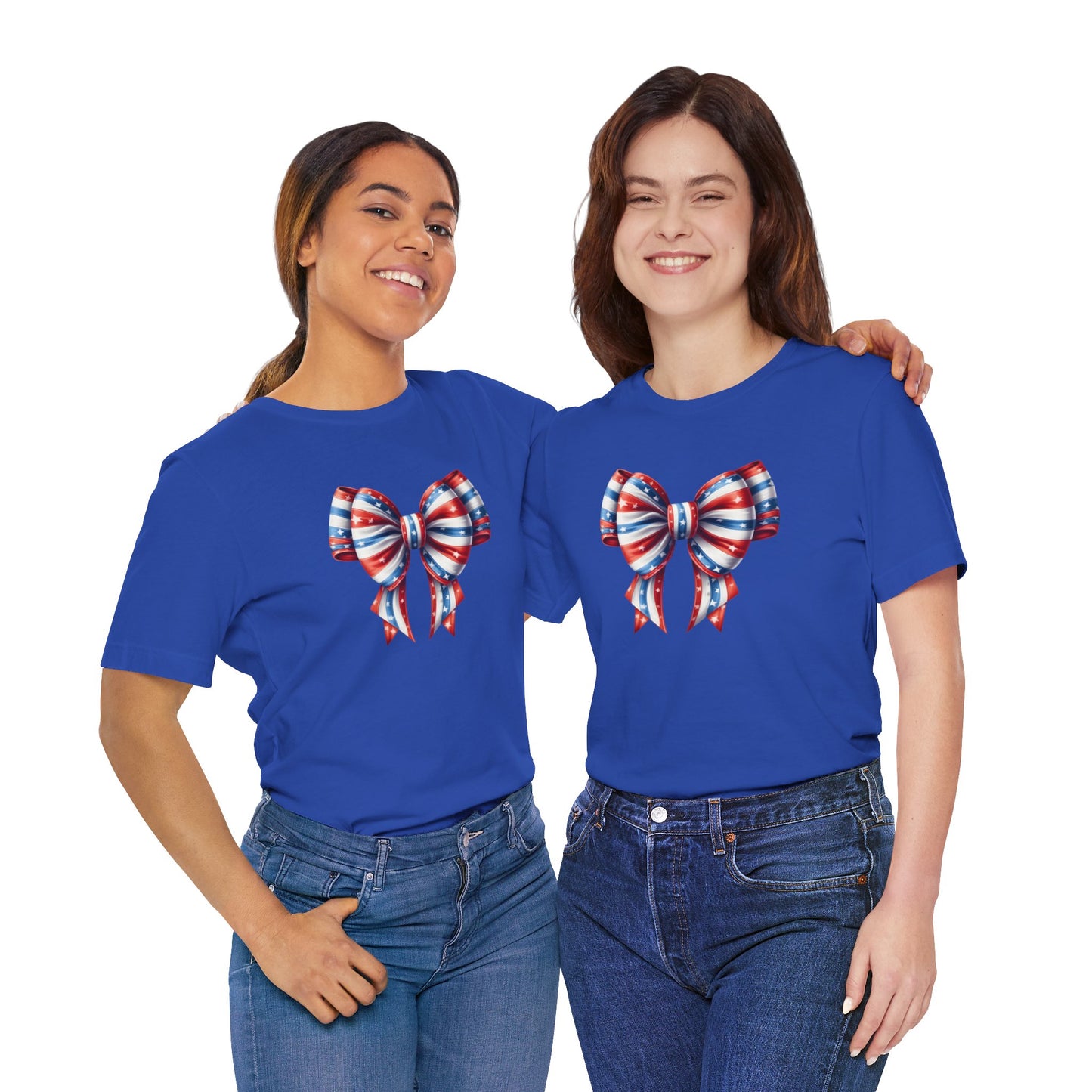 Womans Unisex Red White and Blue Ribbon Jersey Short Sleeve Tee