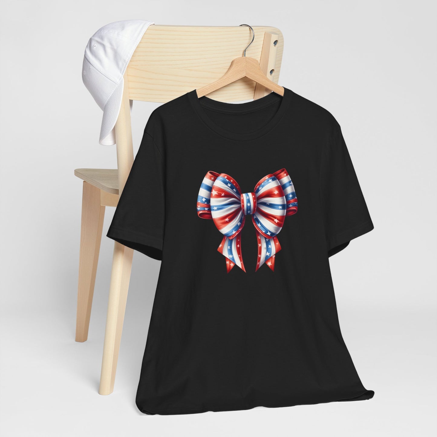 Womans Unisex Red White and Blue Ribbon Jersey Short Sleeve Tee