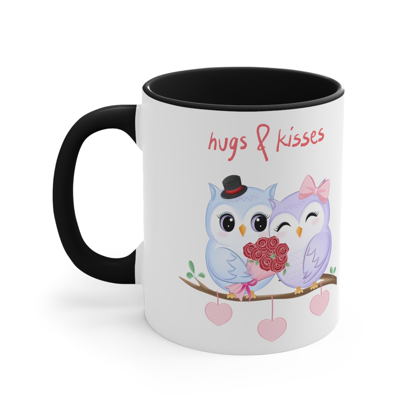 White Hugs and Kisses Owls Accent Coffee Mug, 11oz