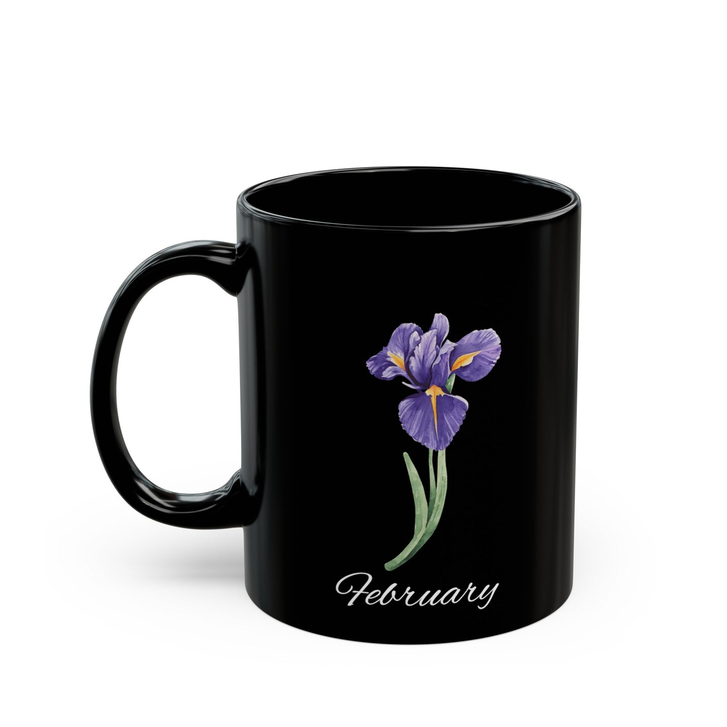 February Birth Flower Iris Black Mug (11oz, 15oz)