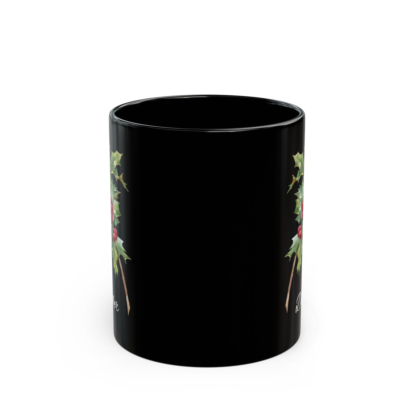 December Birth Flower Holly Black Mug (11oz, 15oz)