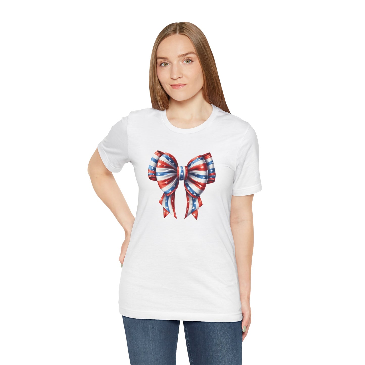 Womans Unisex Red White and Blue Ribbon Jersey Short Sleeve Tee