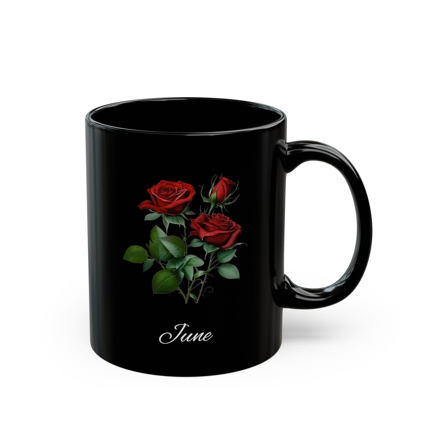 June Birth Flower Rose Black Mug (11oz, 15oz)