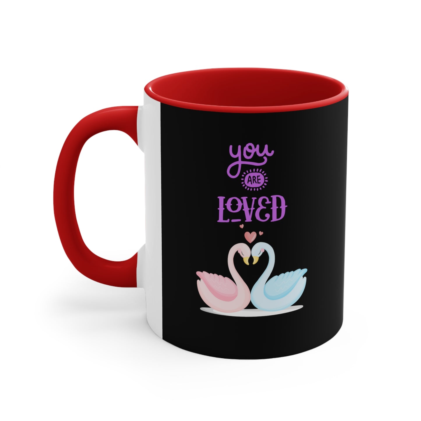 Swan You Are Loved on a Black Background Accent Coffee Mug, 11oz