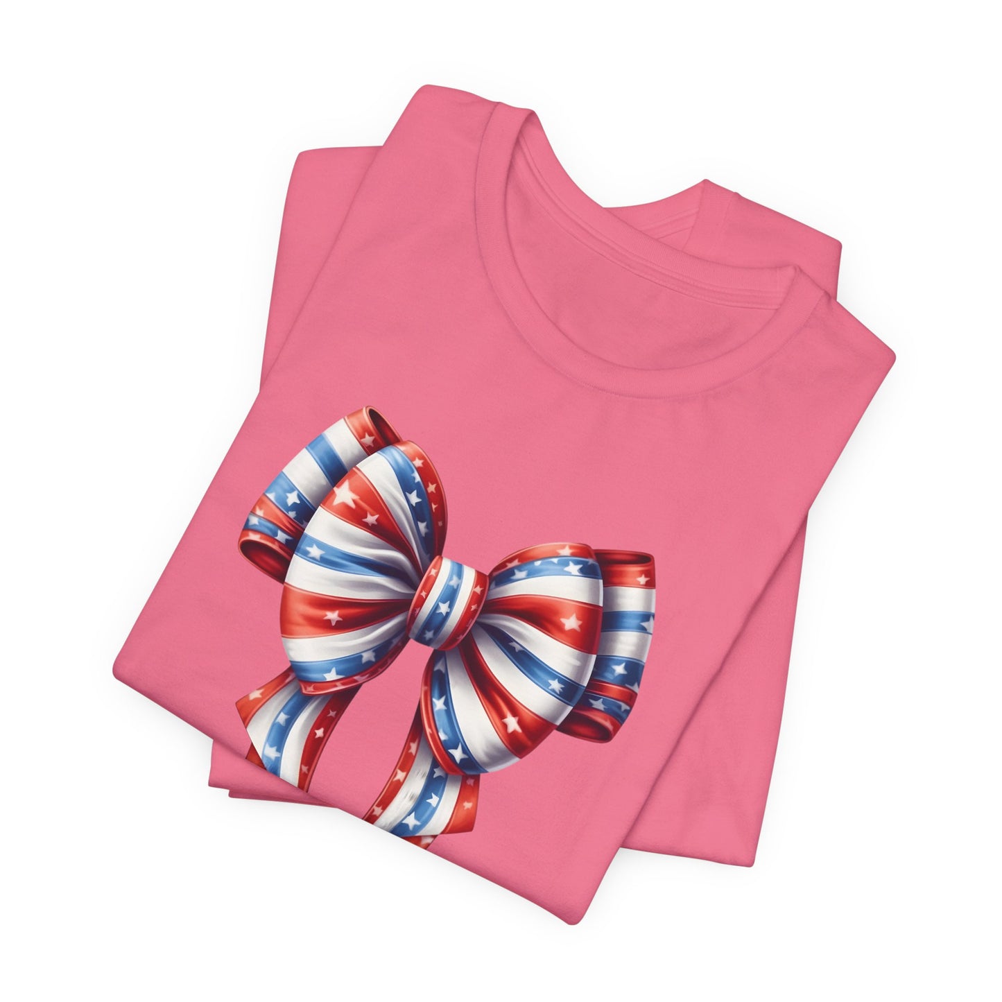Womans Unisex Red White and Blue Ribbon Jersey Short Sleeve Tee