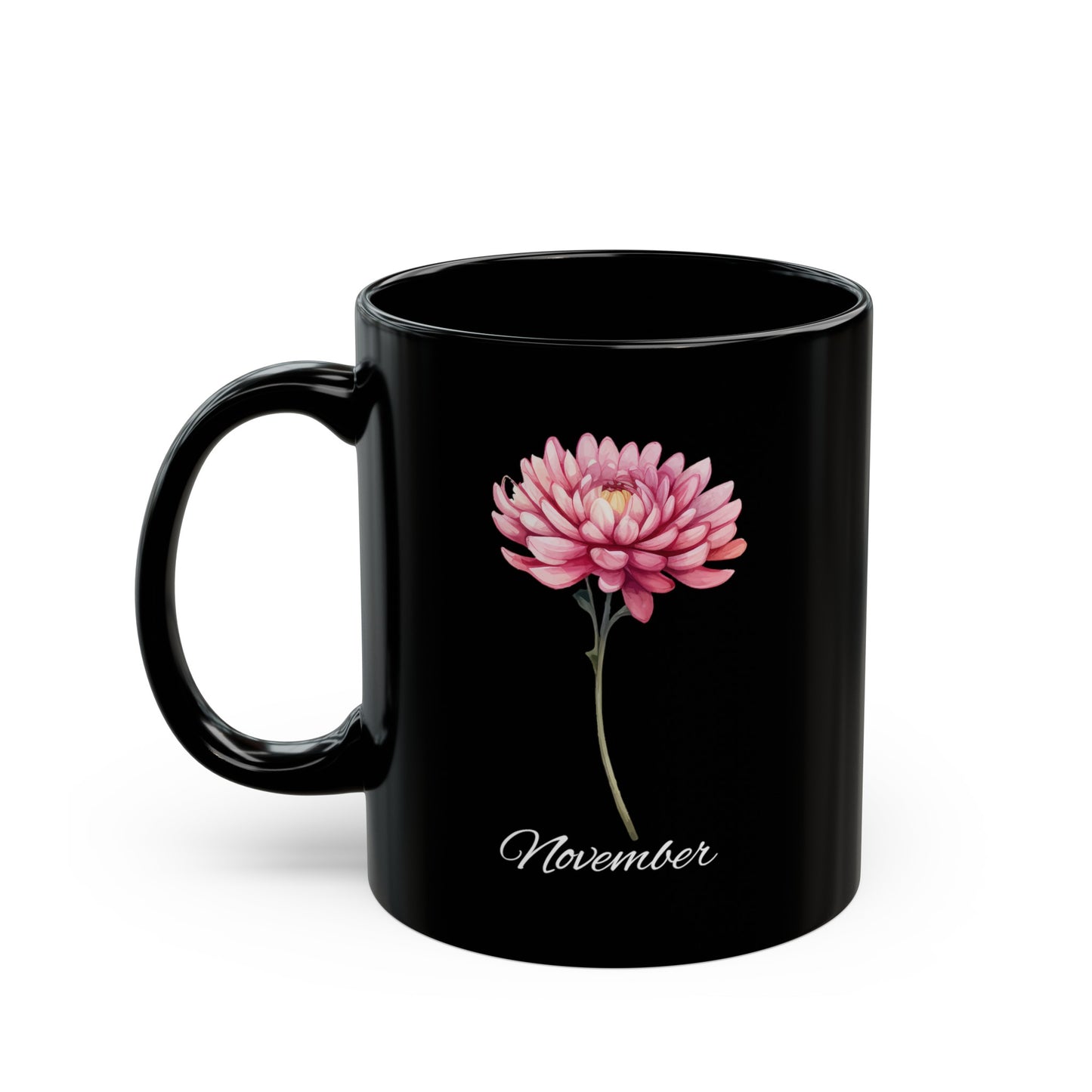 November Birth Flower Chrysanthemum Black Mug (11oz, 15oz)