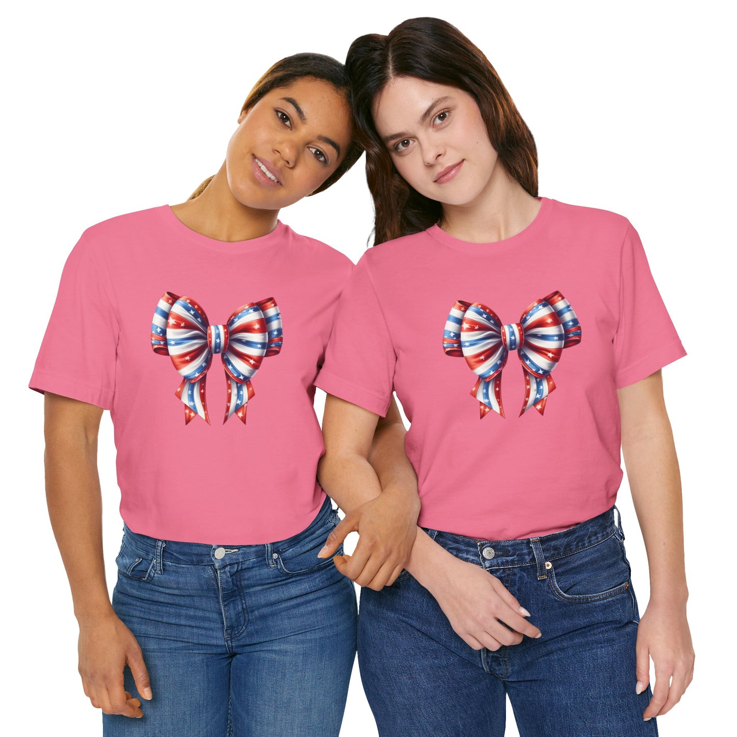 Womans Unisex Red White and Blue Ribbon Jersey Short Sleeve Tee
