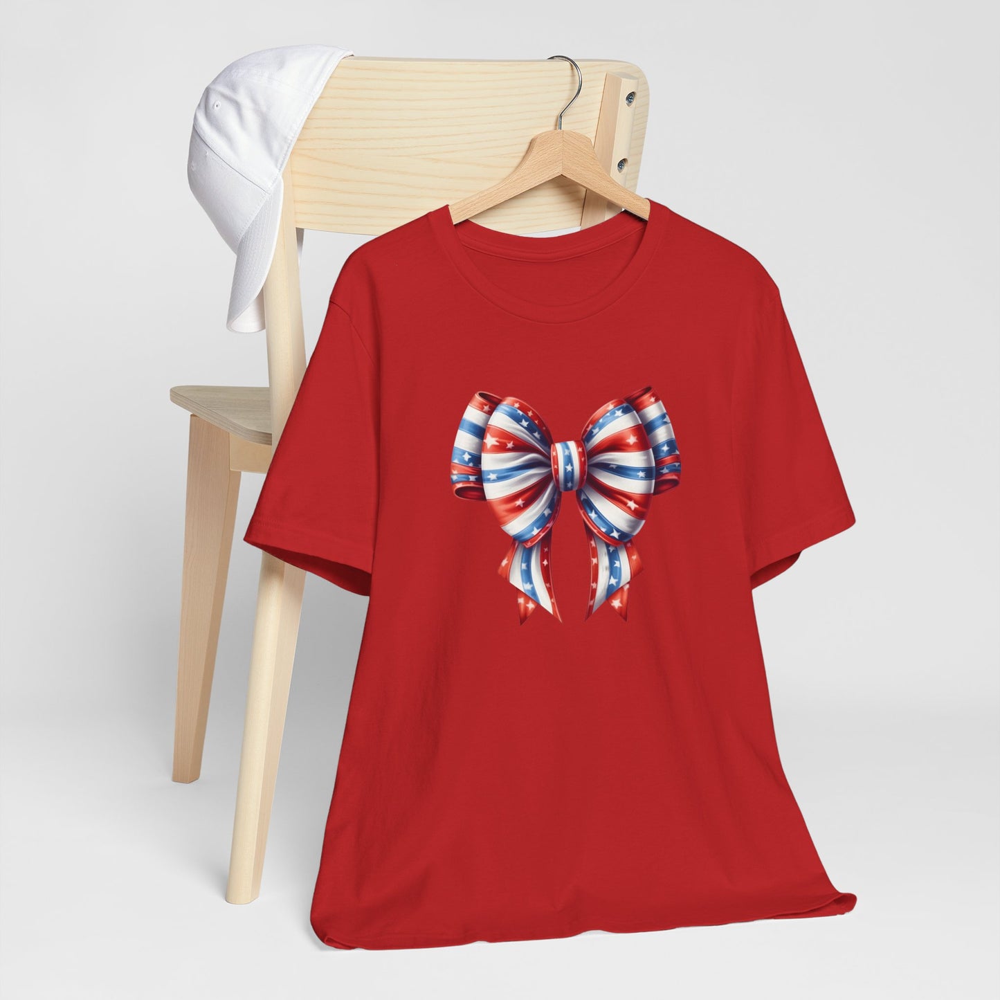 Womans Unisex Red White and Blue Ribbon Jersey Short Sleeve Tee