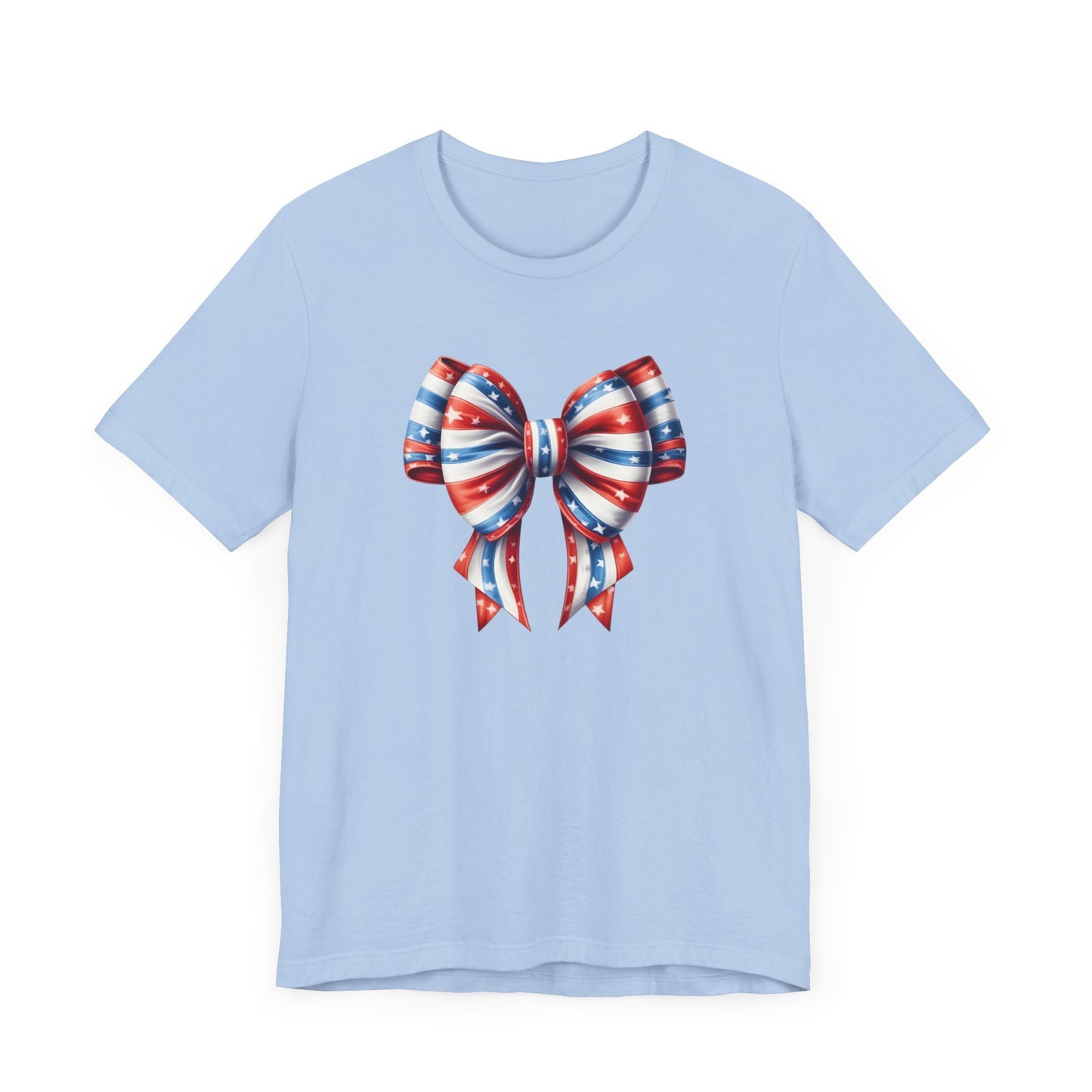 Womans Unisex Red White and Blue Ribbon Jersey Short Sleeve Tee