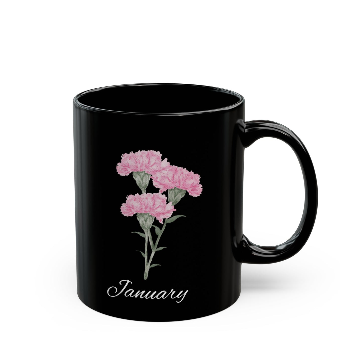 January Birth flower Carnation Black Mug (11oz, 15oz)