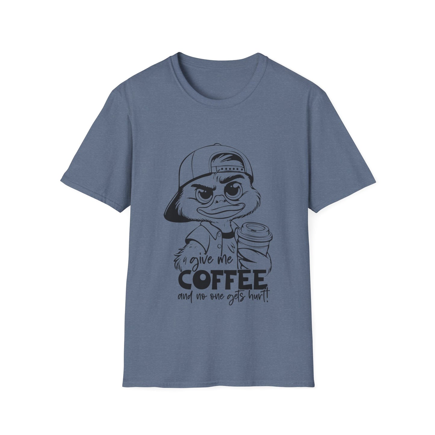 Funny Coffee Lover Unisex Softstyle T-Shirt - Give Me Coffee and No One Gets Hurt Design