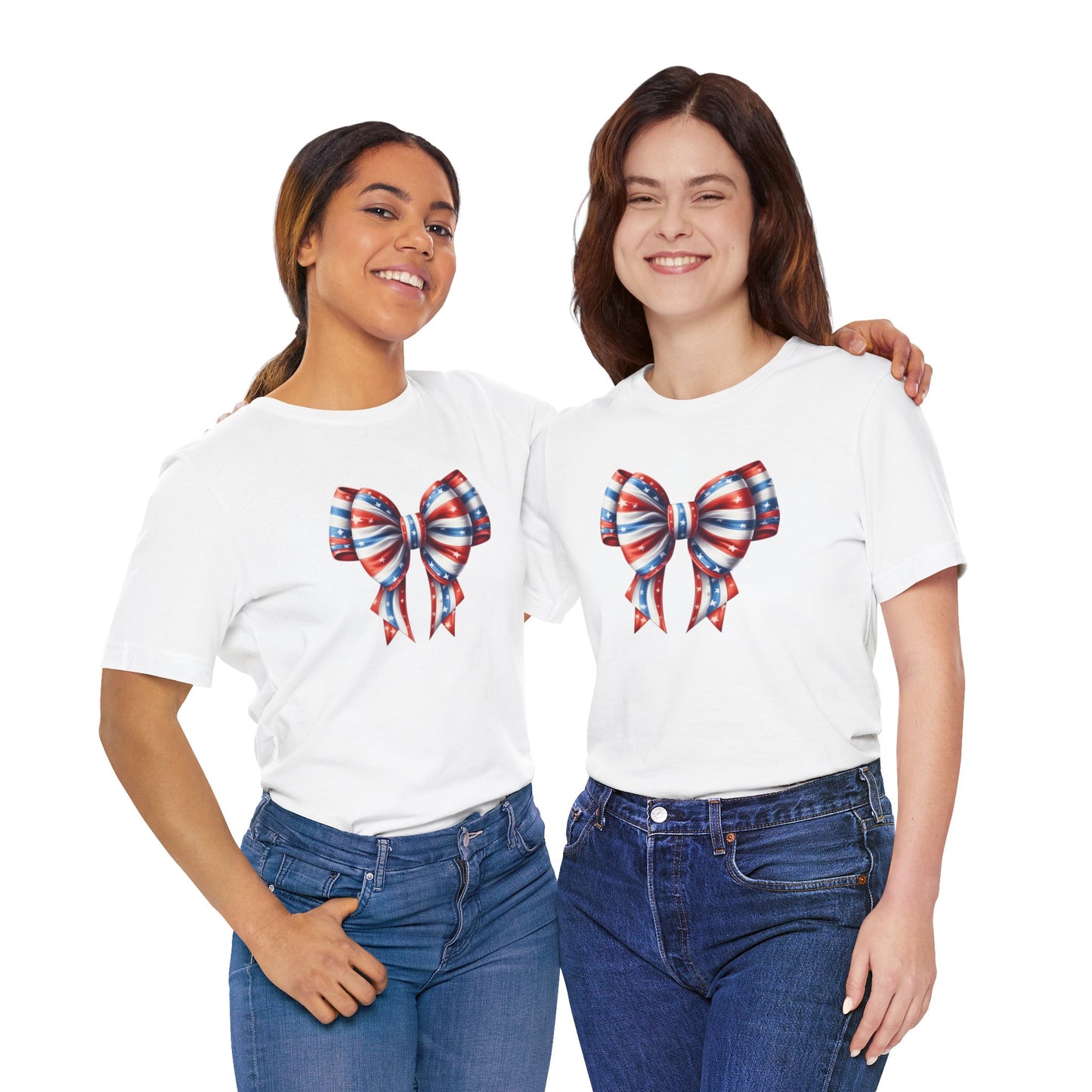 Womans Unisex Red White and Blue Ribbon Jersey Short Sleeve Tee