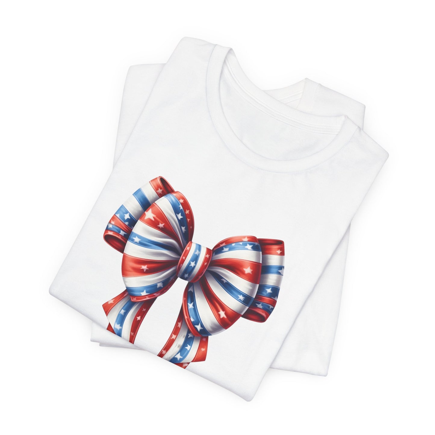 Womans Unisex Red White and Blue Ribbon Jersey Short Sleeve Tee