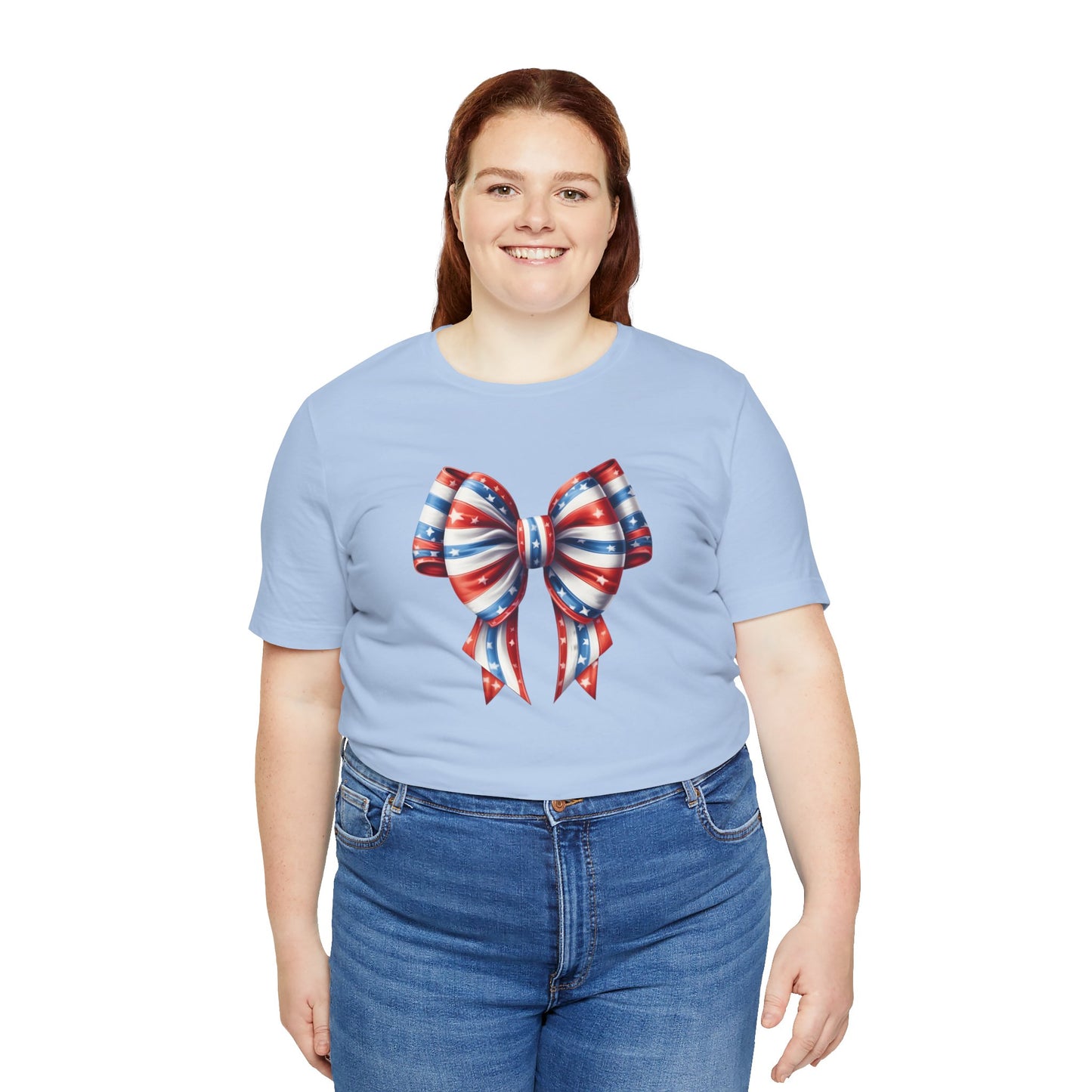Womans Unisex Red White and Blue Ribbon Jersey Short Sleeve Tee