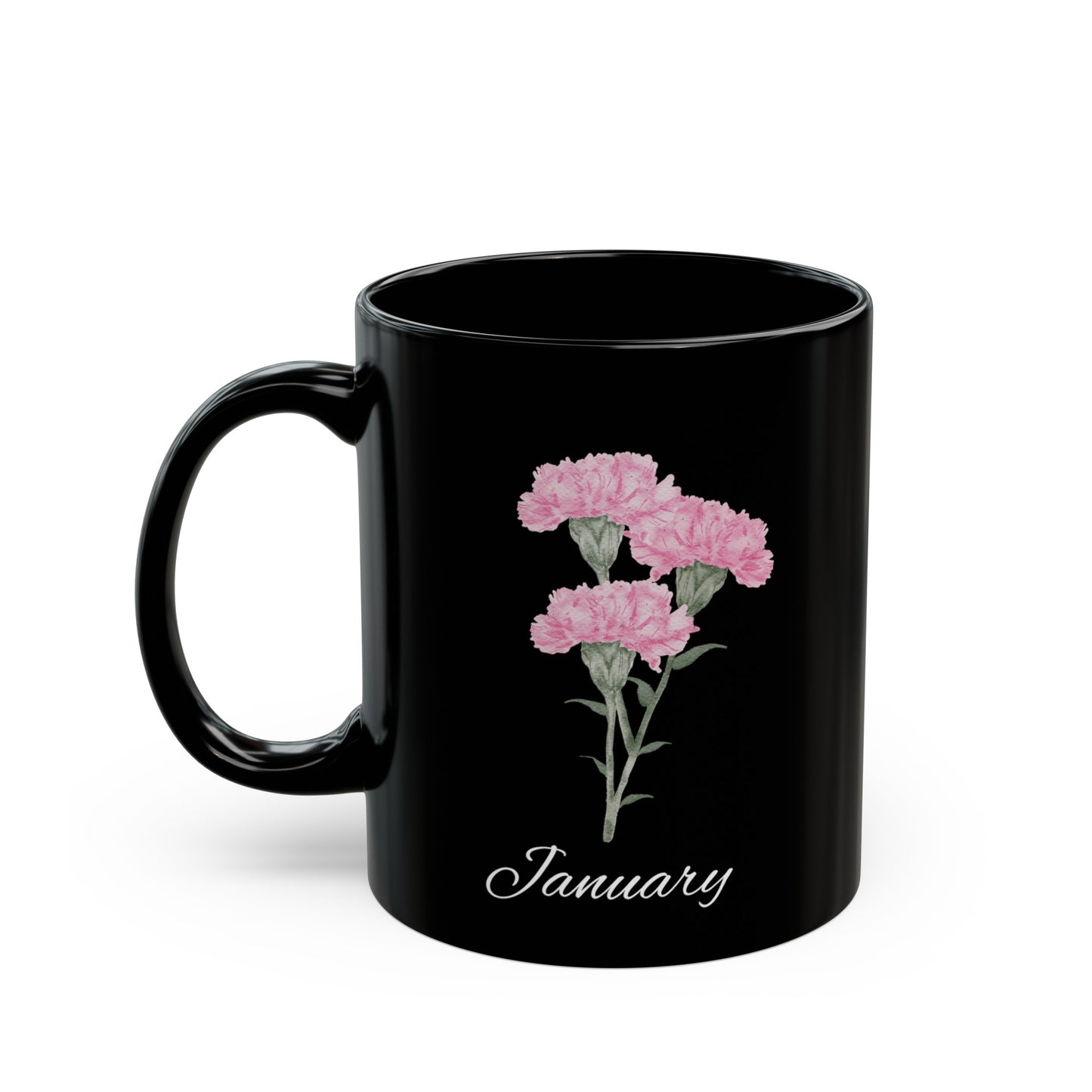 January Birth flower Carnation Black Mug (11oz, 15oz)