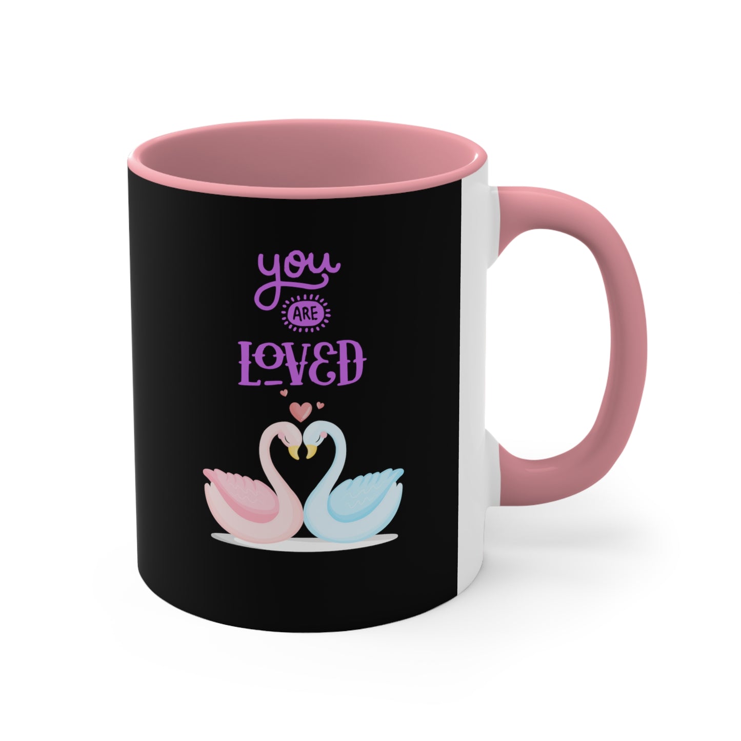 Swan You Are Loved on a Black Background Accent Coffee Mug, 11oz