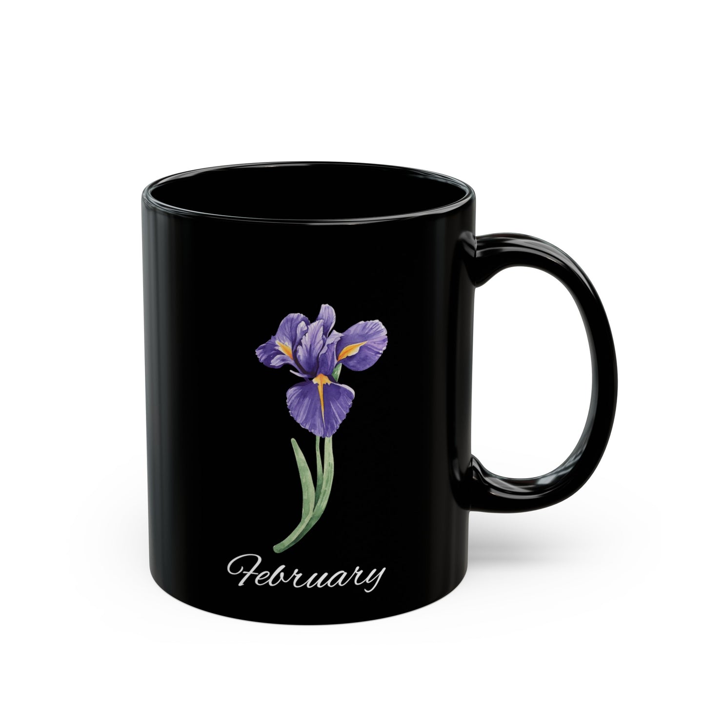 February Birth Flower Iris Black Mug (11oz, 15oz)