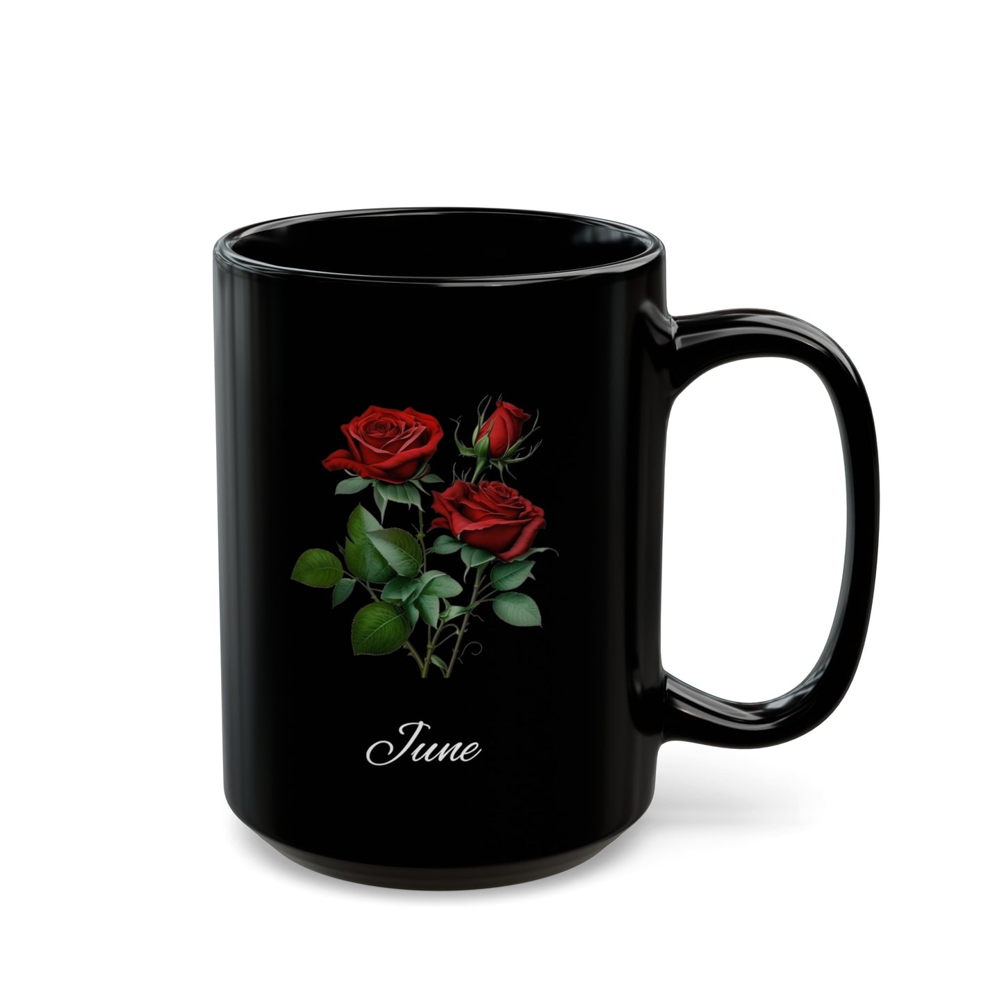 June Birth Flower Rose Black Mug (11oz, 15oz)