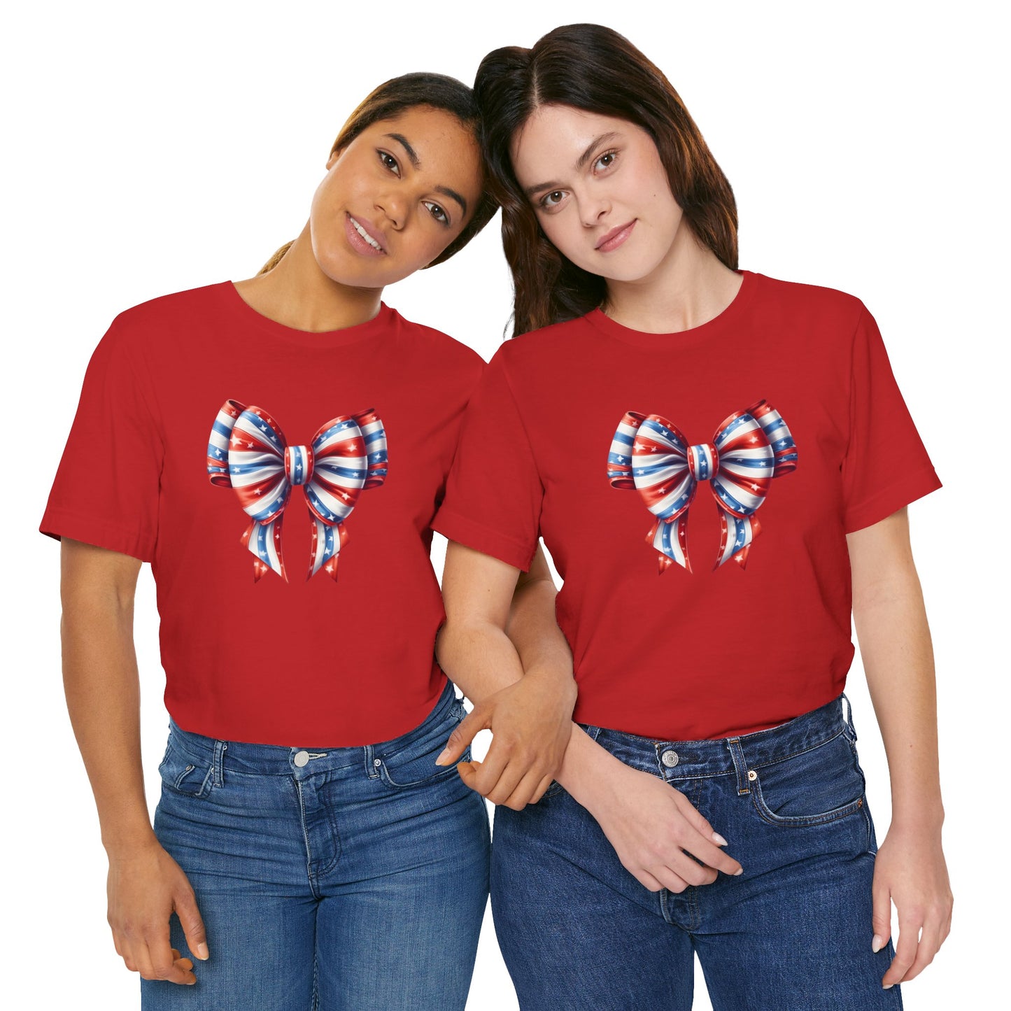 Womans Unisex Red White and Blue Ribbon Jersey Short Sleeve Tee