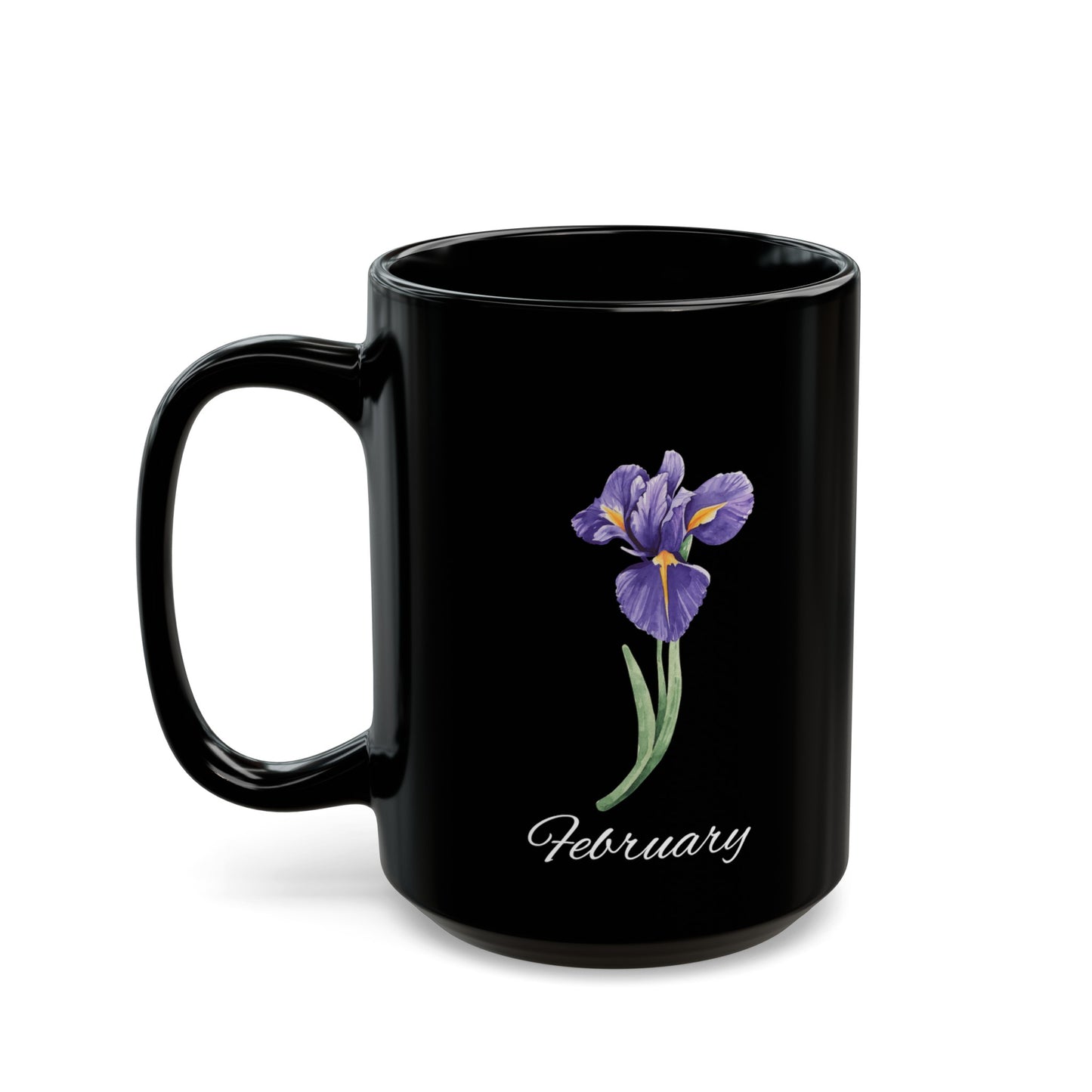 February Birth Flower Iris Black Mug (11oz, 15oz)