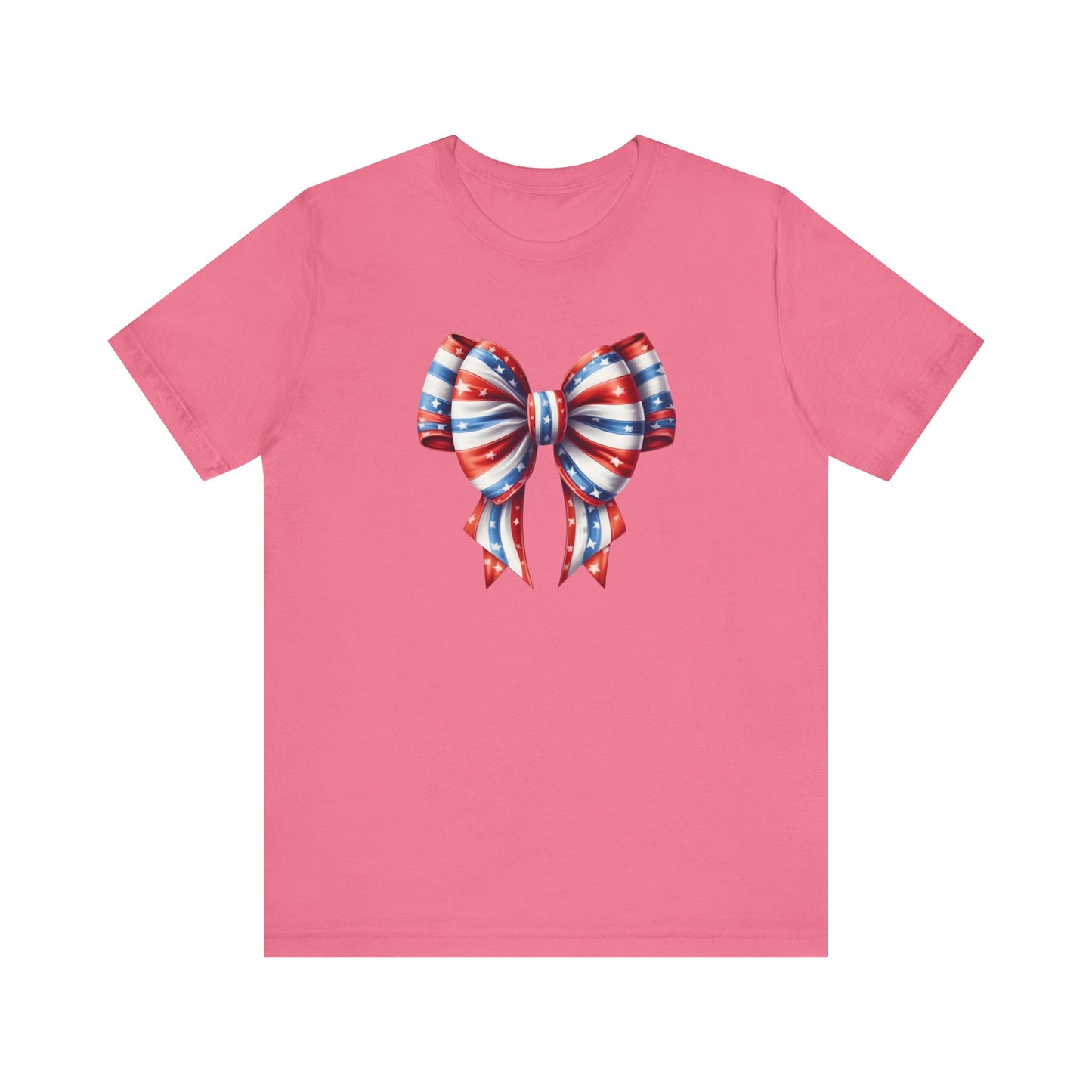 Womans Unisex Red White and Blue Ribbon Jersey Short Sleeve Tee