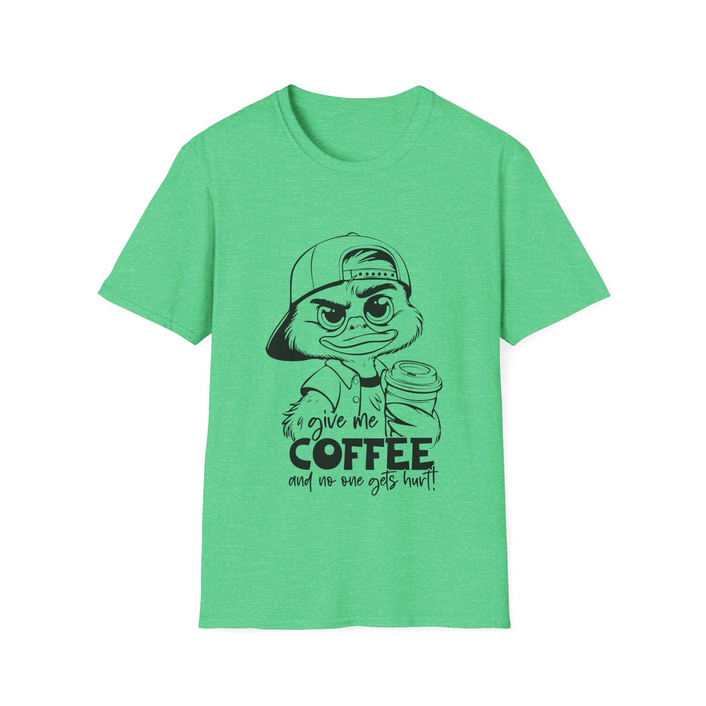 Funny Coffee Lover Unisex Softstyle T-Shirt - Give Me Coffee and No One Gets Hurt Design