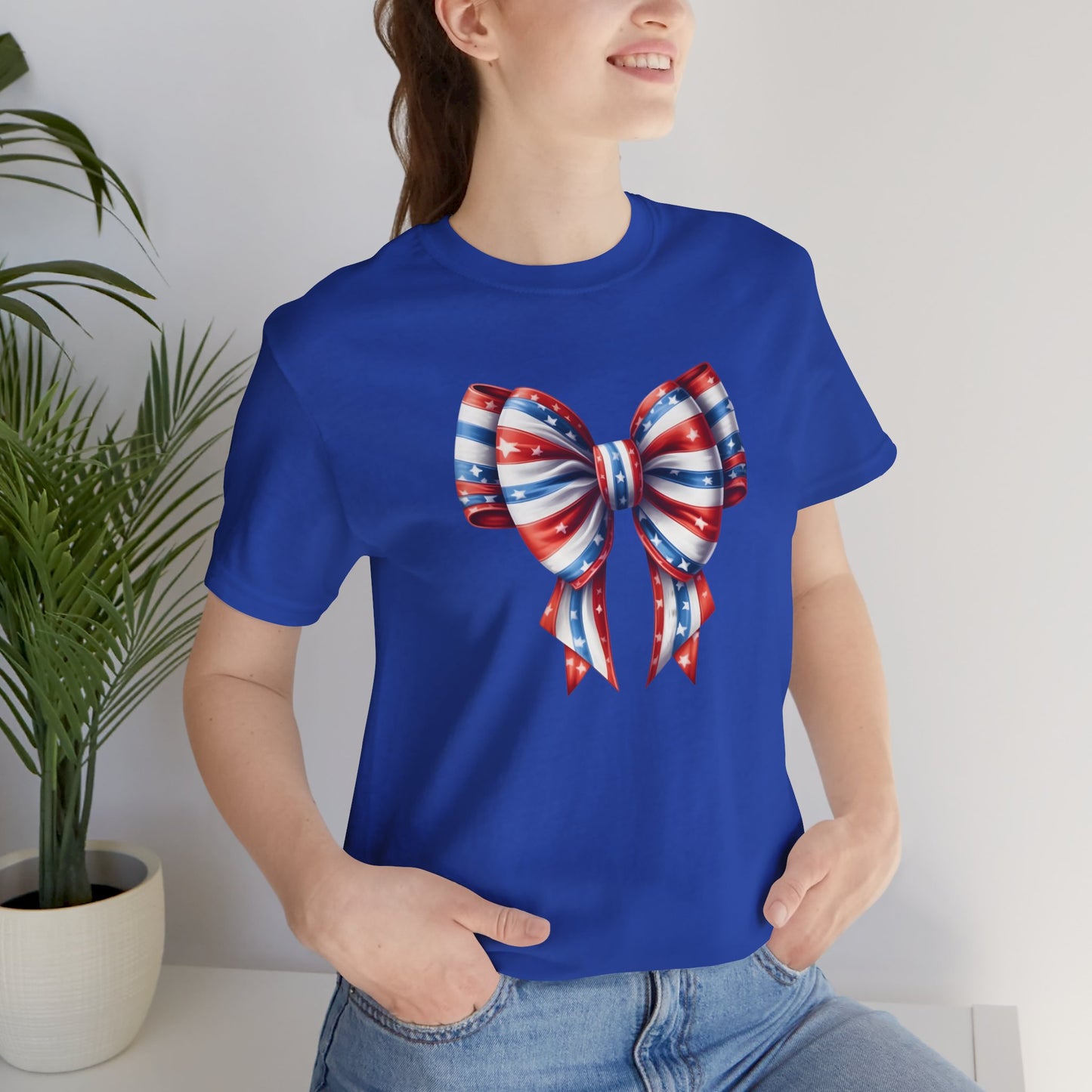 Womans Unisex Red White and Blue Ribbon Jersey Short Sleeve Tee