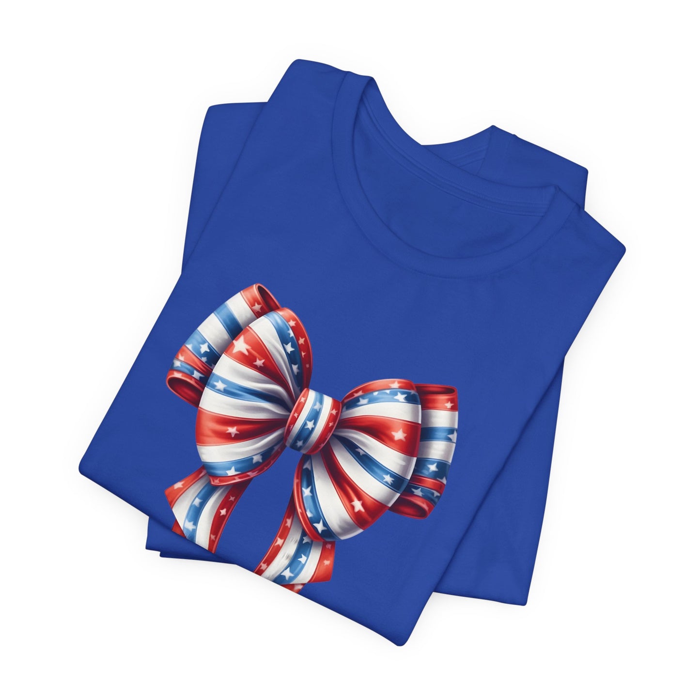 Womans Unisex Red White and Blue Ribbon Jersey Short Sleeve Tee