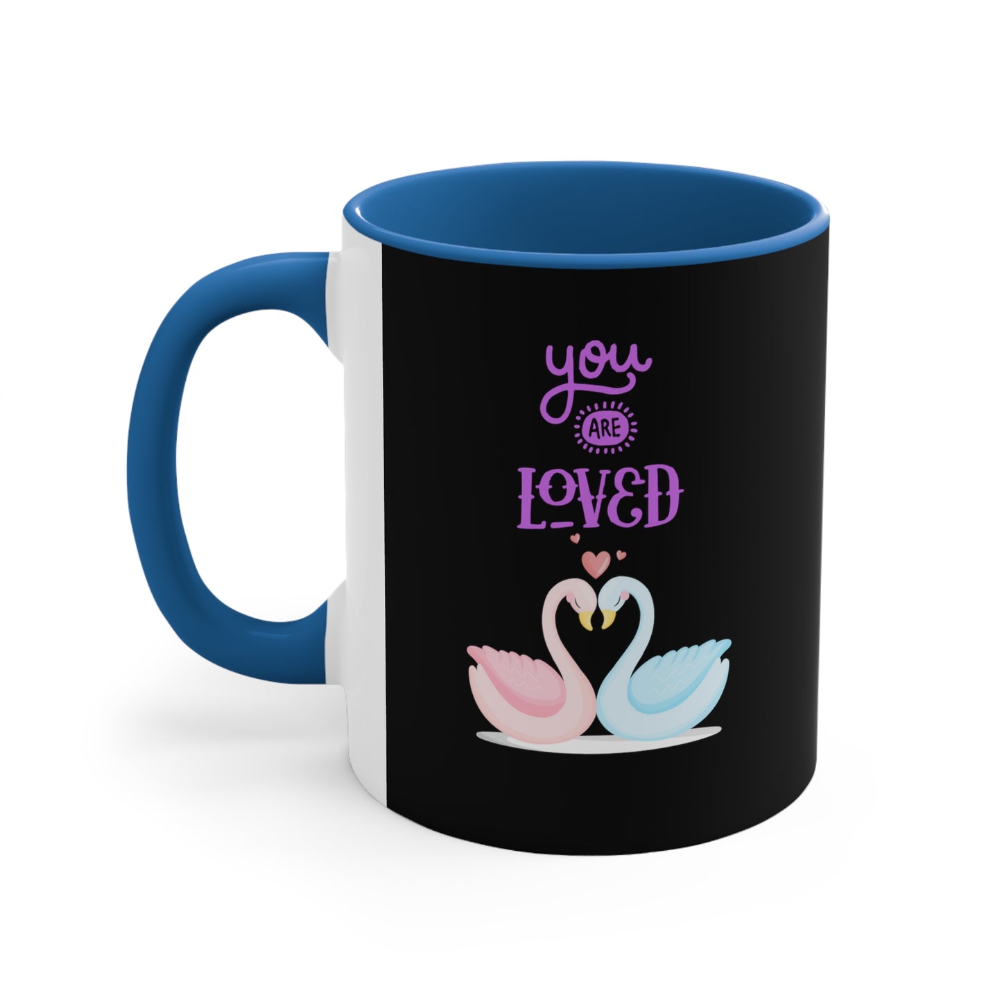 Swan You Are Loved on a Black Background Accent Coffee Mug, 11oz