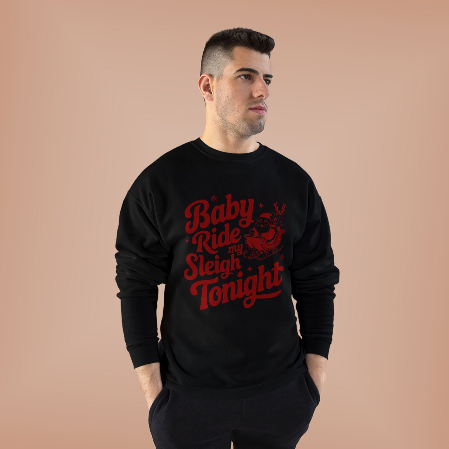Funny Unisex Ride My Sleight Tonight, Red Letters EcoSmart® Crewneck Sweatshirt