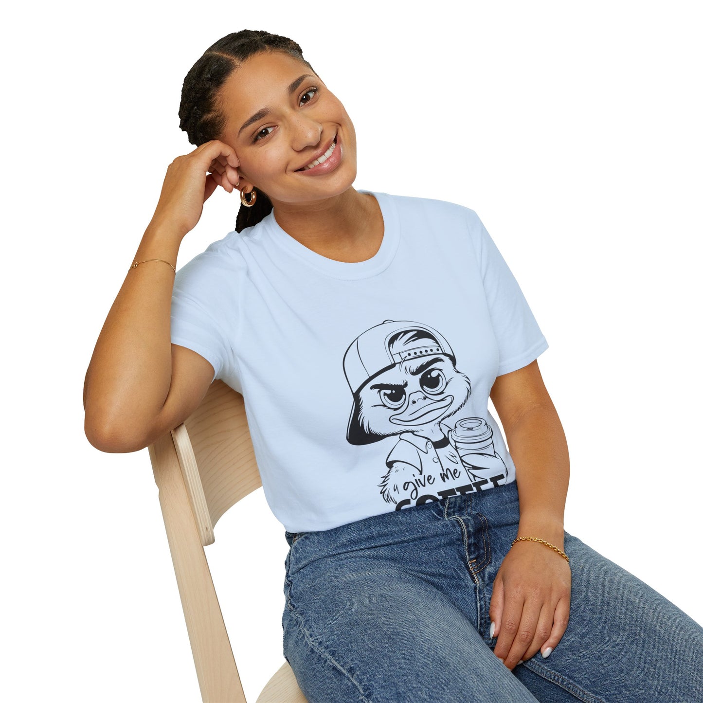 Funny Coffee Lover Unisex Softstyle T-Shirt - Give Me Coffee and No One Gets Hurt Design