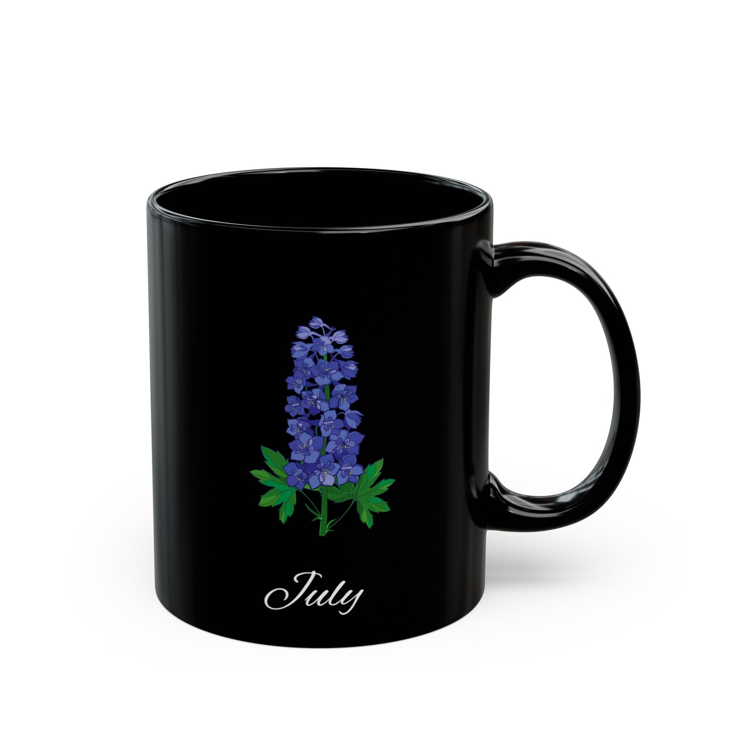 July Birth Flower Larkspur Black Mug (11oz, 15oz)