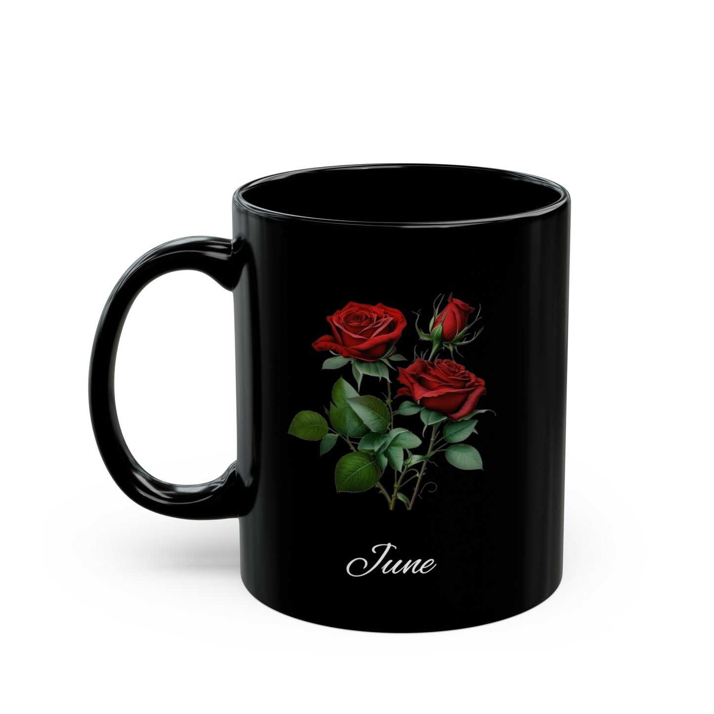 June Birth Flower Rose Black Mug (11oz, 15oz)