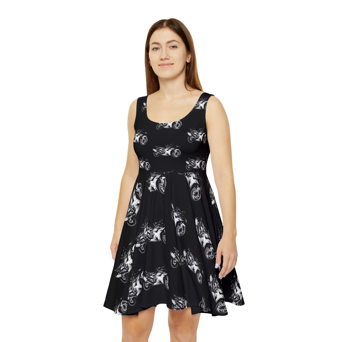 Black Motorcycle Women's Skater Dress (AOP)