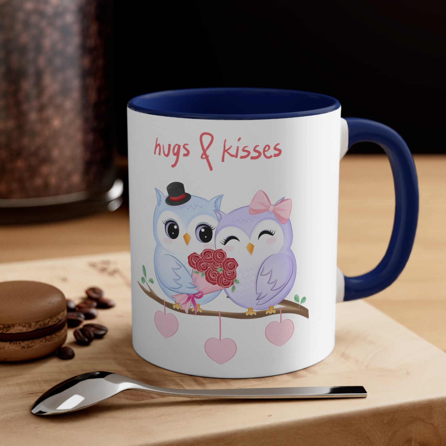 White Hugs and Kisses Owls Accent Coffee Mug, 11oz