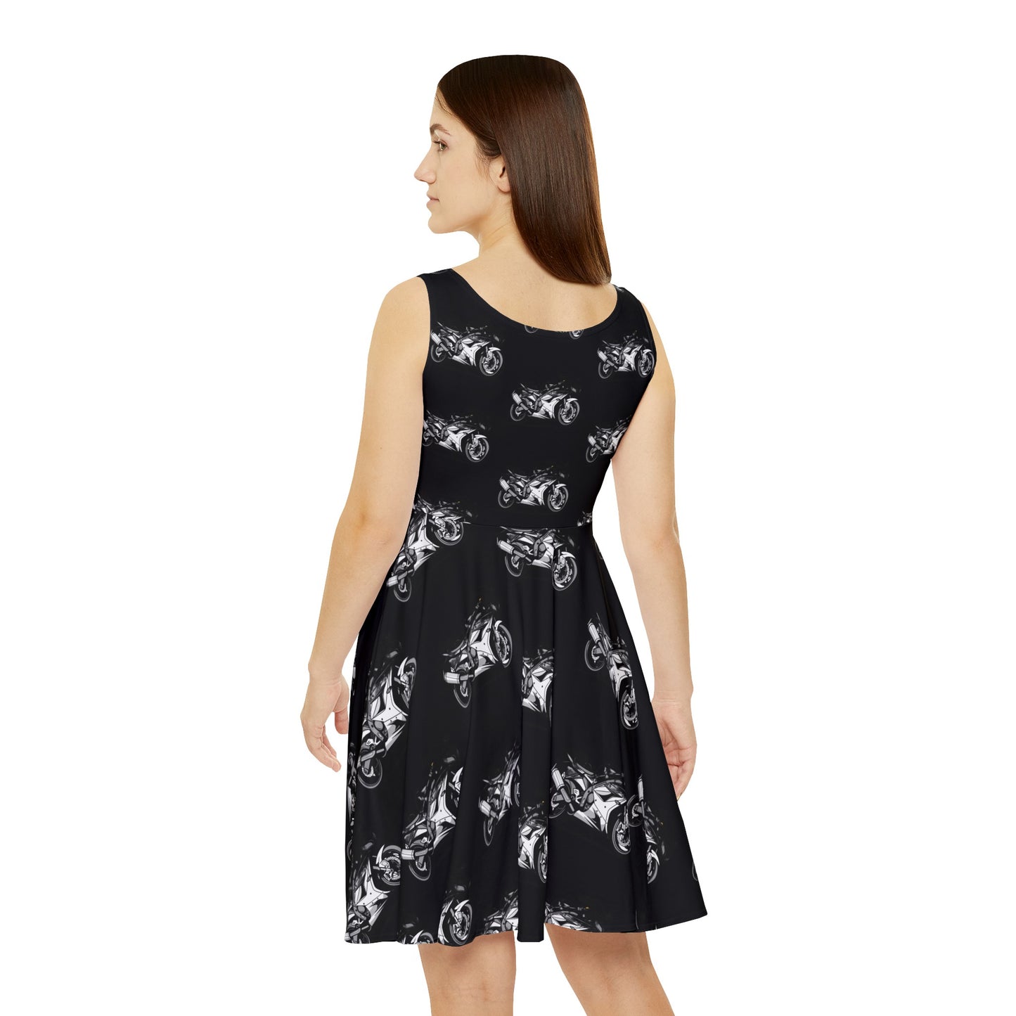 Black Motorcycle Women's Skater Dress (AOP)