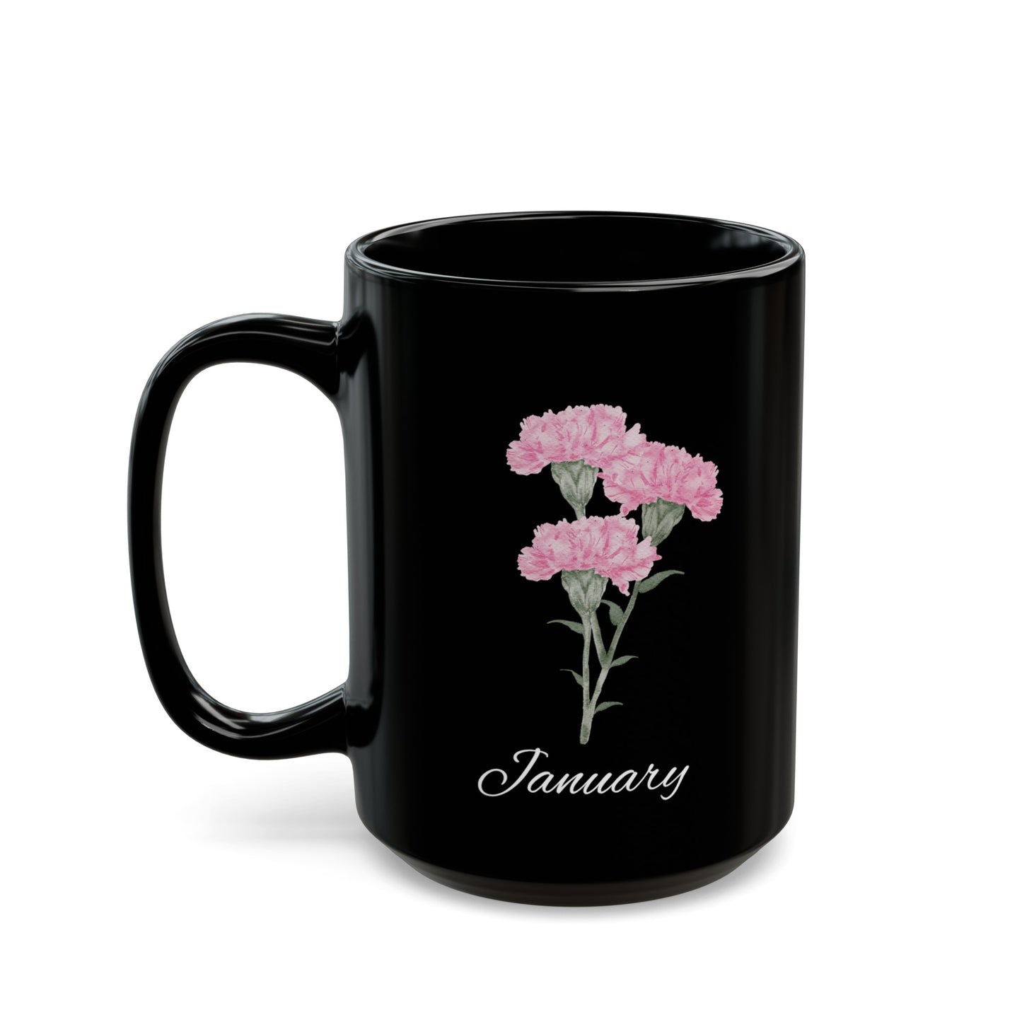 January Birth flower Carnation Black Mug (11oz, 15oz)