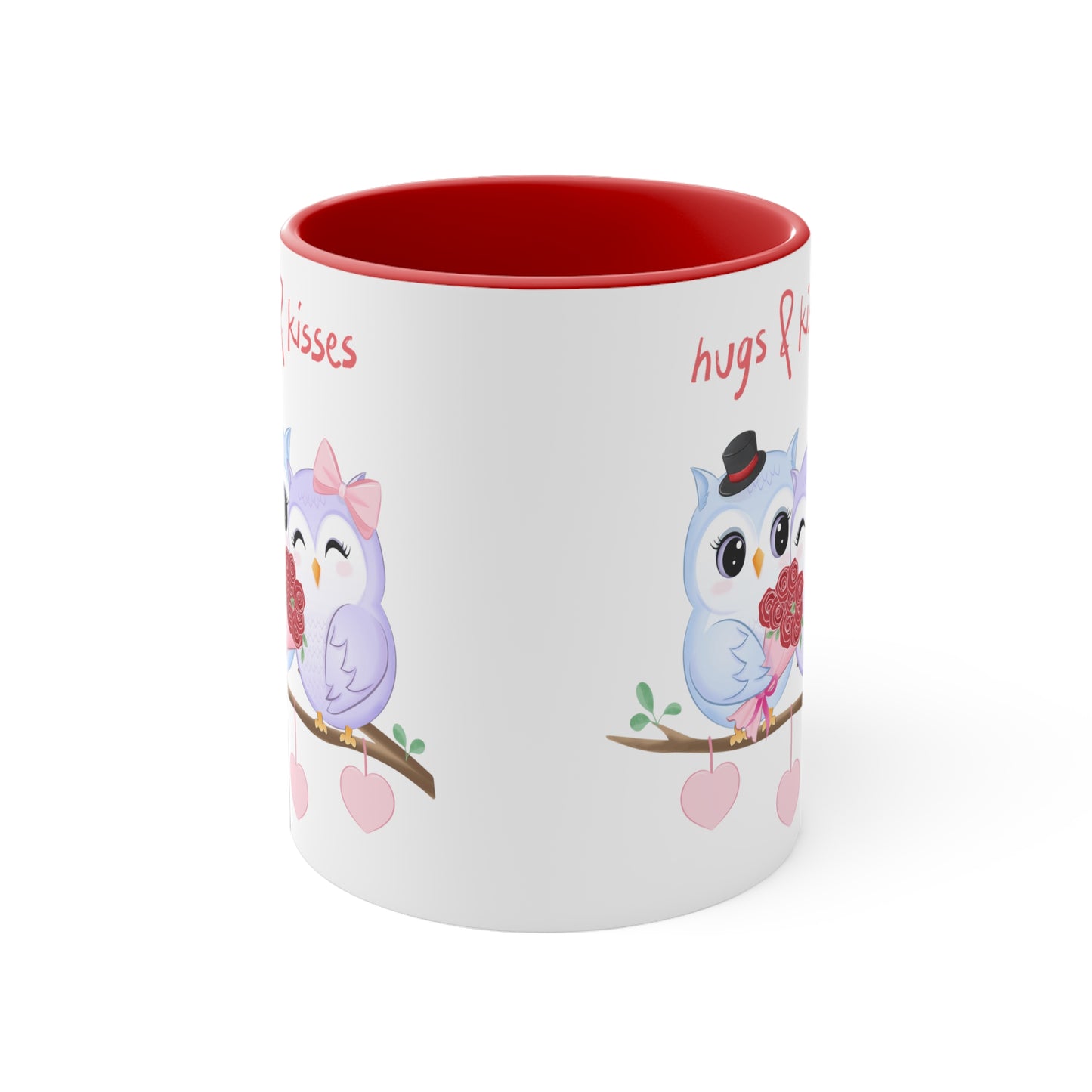 White Hugs and Kisses Owls Accent Coffee Mug, 11oz