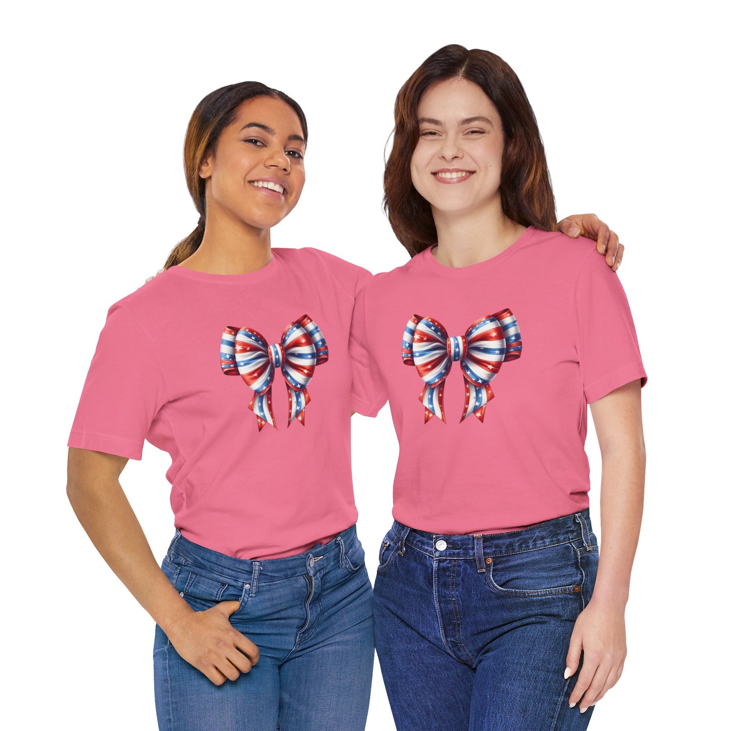 Womans Unisex Red White and Blue Ribbon Jersey Short Sleeve Tee