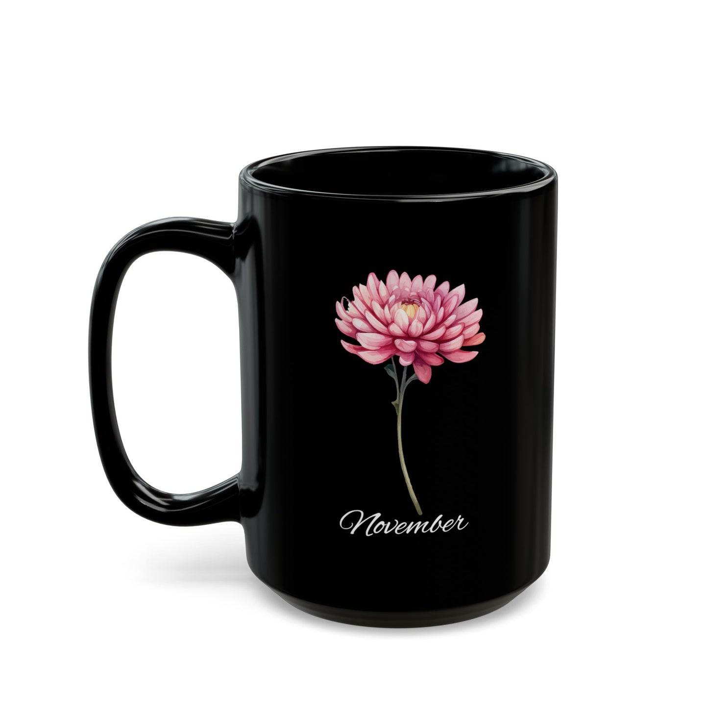 November Birth Flower Chrysanthemum Black Mug (11oz, 15oz)