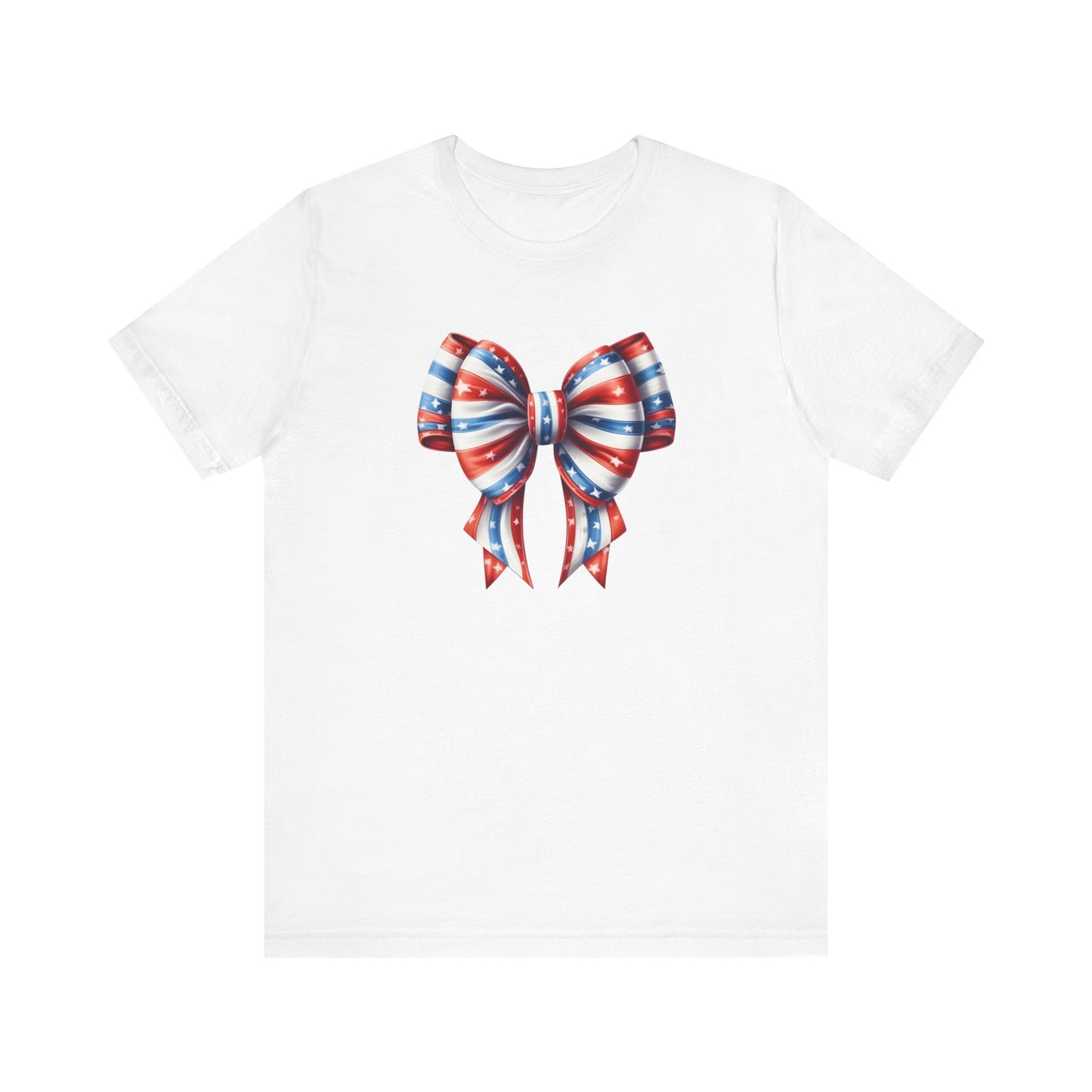 Womans Unisex Red White and Blue Ribbon Jersey Short Sleeve Tee